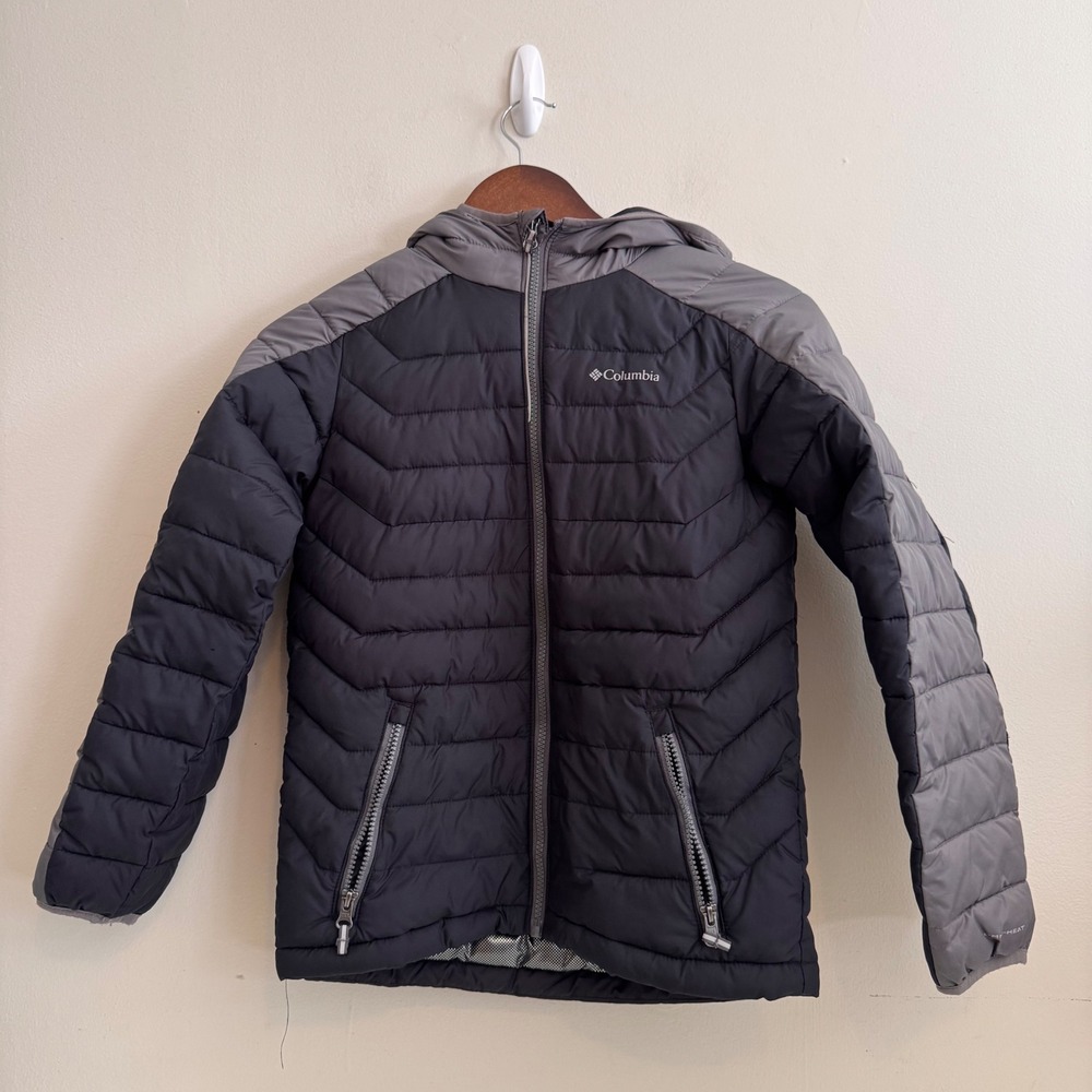 Columbia Kids M 10/12 Puffer Jacket Hooded Black Grey Classic Winter Outerwear